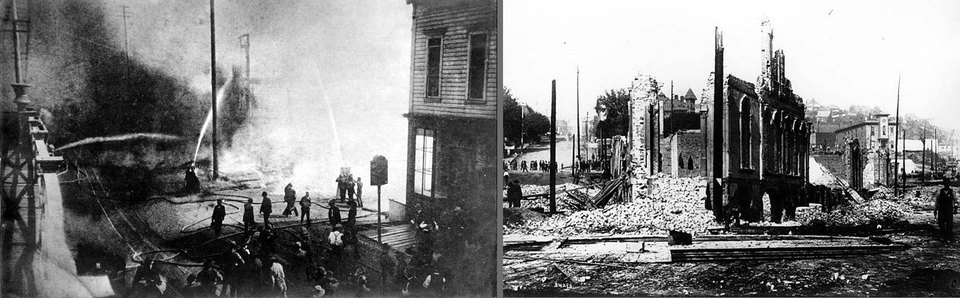 Руины Сиэтла после Большого пожара в 1889 году