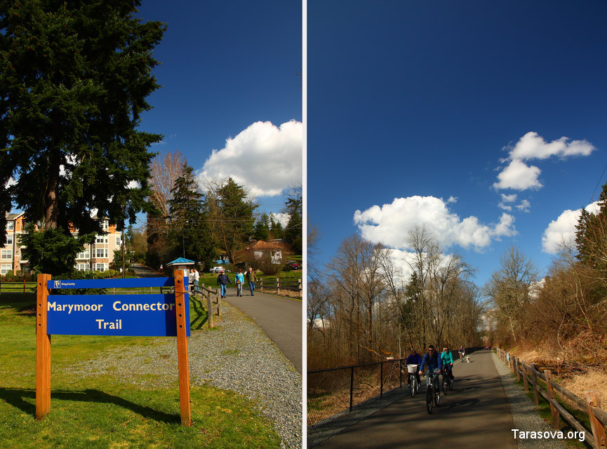 Слева – жители из соседних домов идут на прогулку, справа – велосипедная дорожка