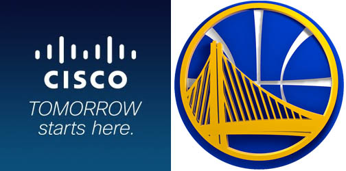 Логотипы компании Cisco Systems (слева) и баскетбольного клуба НБА Golden State Warriors (справа)