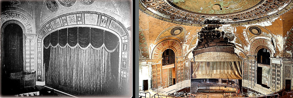 Слева – сцена кинотеатра в 1930 годах, справа – та же сцена в наши дни